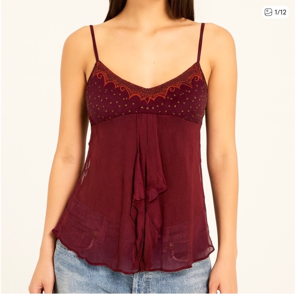 Cosabella Tatiana Silk Empire Waist Babydoll Cami Embroidered Lace Overlay Sz M